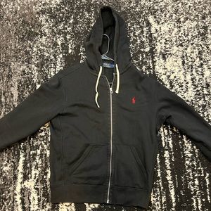 Black Polo Cotten Blend Fleece Hoodie. Size M